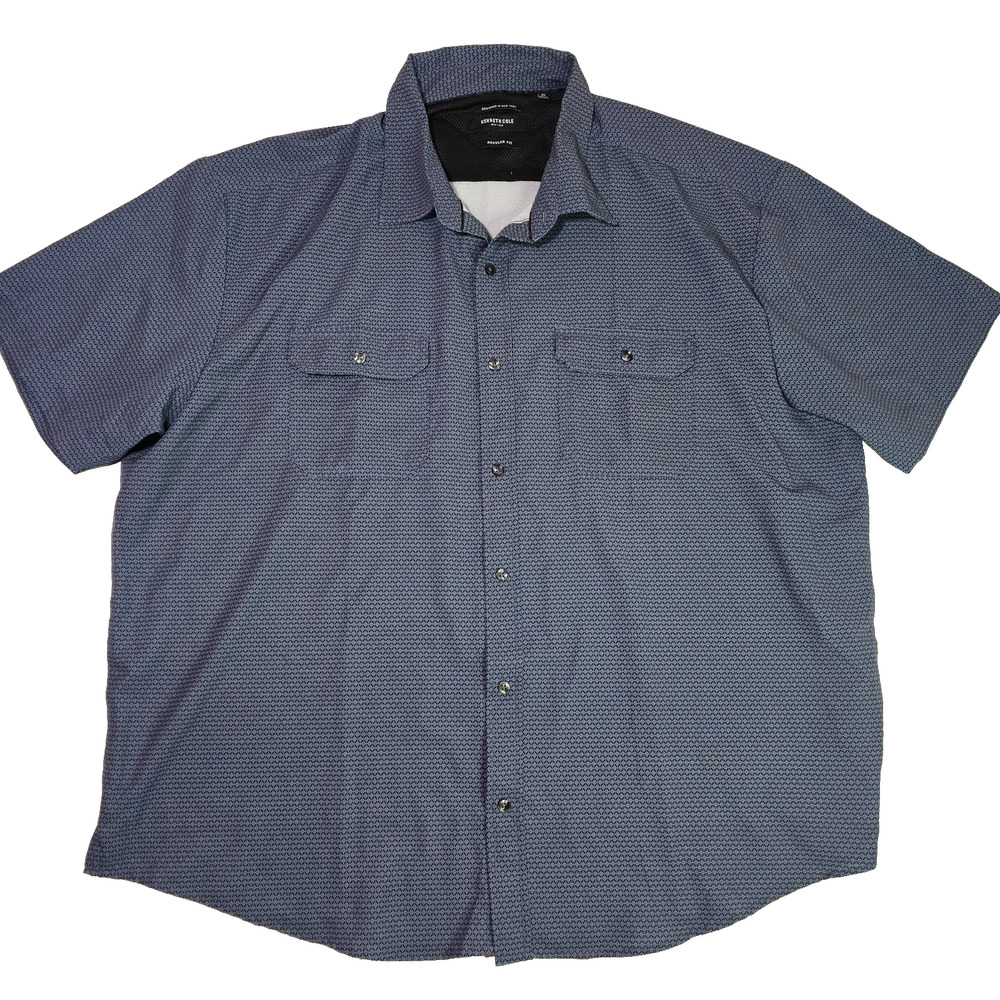 Kenneth Cole Men's Button-Down Collared Shirt Short Sleeve Size 4X Big Tall Blue